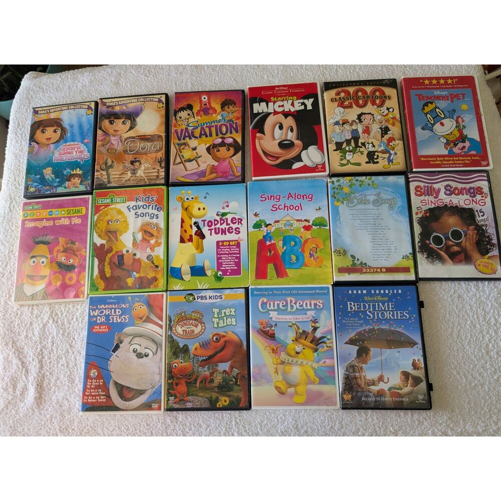 Lot of 16 Kids Family DVDs Disney Sesame Street Dora Dr Seuss Care Bears